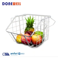 Good Price of Bathroom White Metal Wire Mesh Storage Laundry Baskets Kitchen Fruit Basket