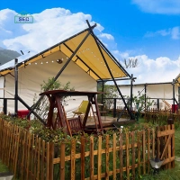 New Design Waterproof Oxford Fabric Steel Frame Luxury Outdoor Glamping Permanent Living Resort Hotel Safari Tent for Camping