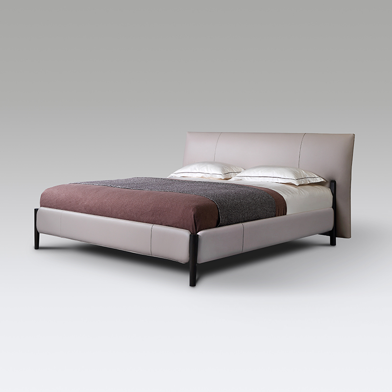 Italian light luxury leather bed Scandinavian master bedroom queen size bed
