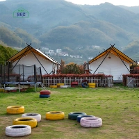 Waterproof Oxford Fabric Permanent Accommodation Glamping Hotel House Wood or Steel Frame Outdoor Camping Living Resort luxury safari tent