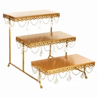 Three layer dessert holder table gold metal cake stand creative style square cake decoration